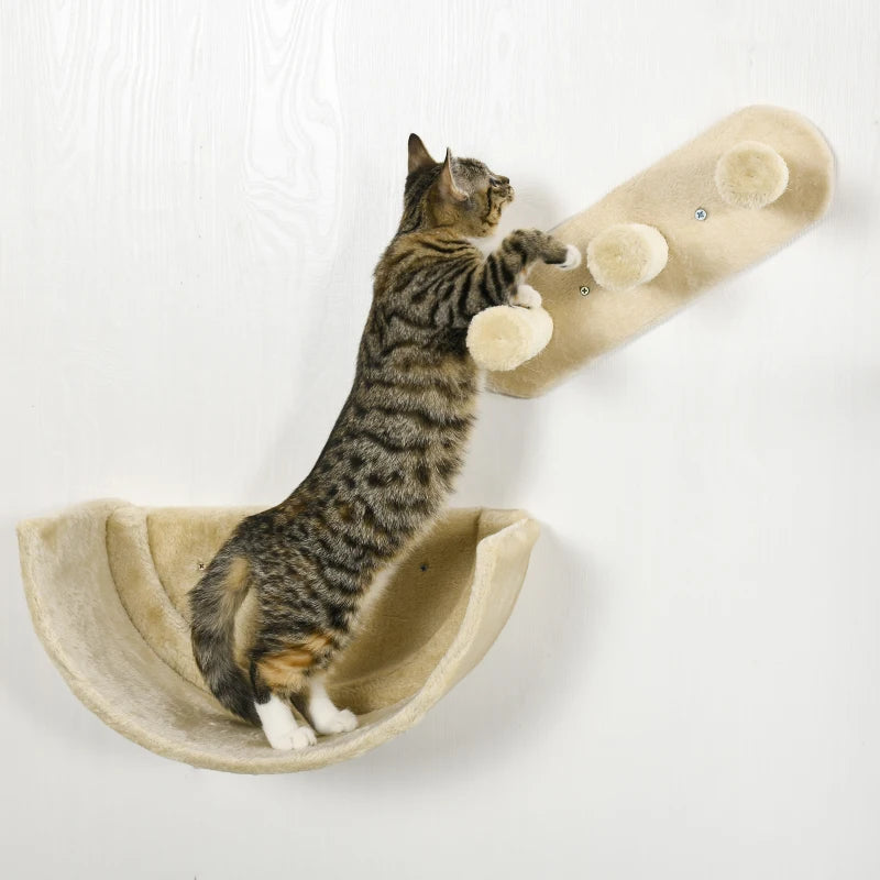 Beige Cat Wall Shelves Set with Scratching Post, Hammock, Nest - 4PCs