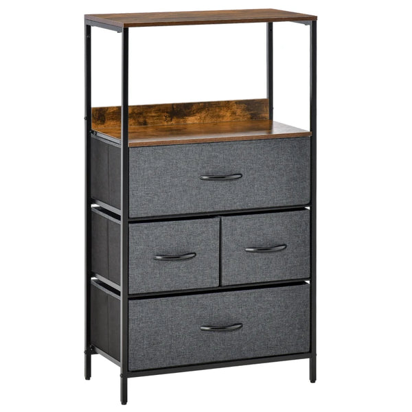 Black 4-Drawer Storage Chest with Shelves - Home Cabinet for Living Room, Bedroom, Entryway