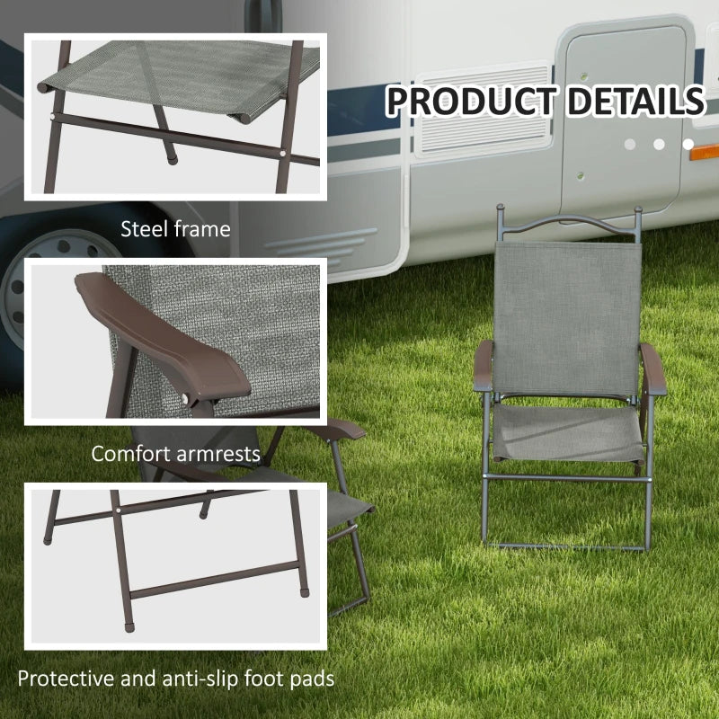 Dark Grey Folding Garden Chairs with Mesh Seats - Set of 2