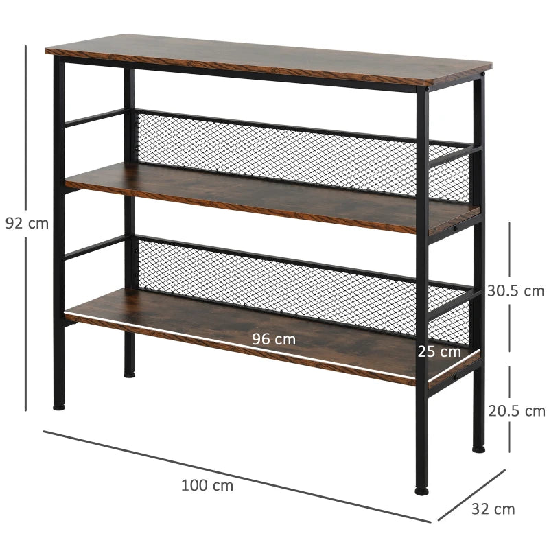 3-Tier Industrial Style Metal Storage Shelf - Black/Brown