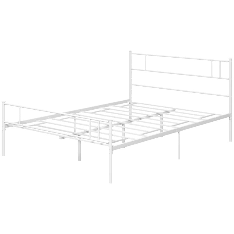 White Metal Double Bed Frame with Storage Space