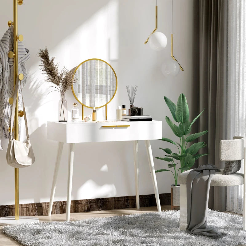 White Round Mirror Dressing Table with Drawers