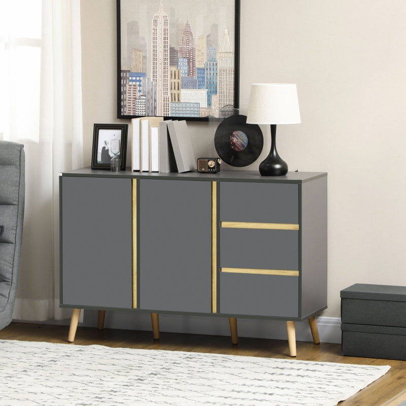 Dark Grey Modern Kitchen Sideboard with Double Doors and Drawers