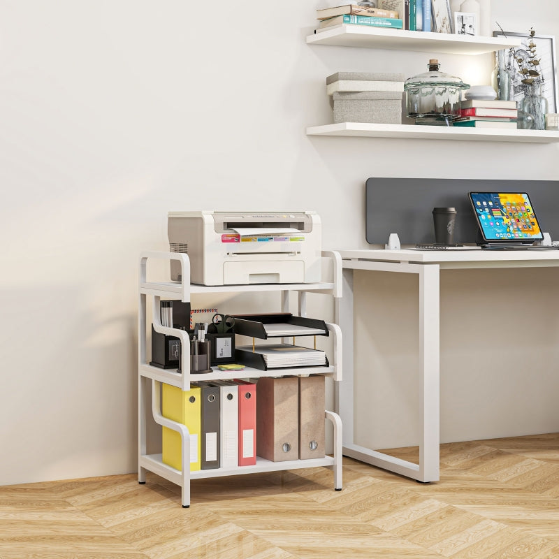 White 3-Tier Printer Stand with Storage Shelves, 55 x 40 x 77cm