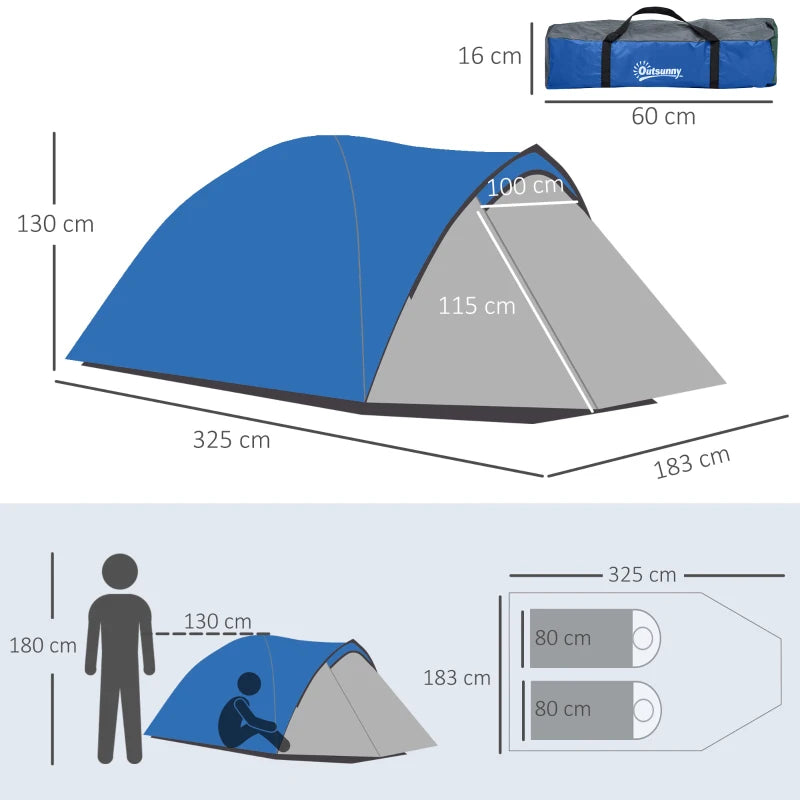 Blue/Grey 2-Person Dome Tent with Front Vestibule