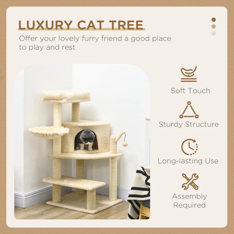 Cat Tree Tower with Scratching Post - Cream White, 100cm