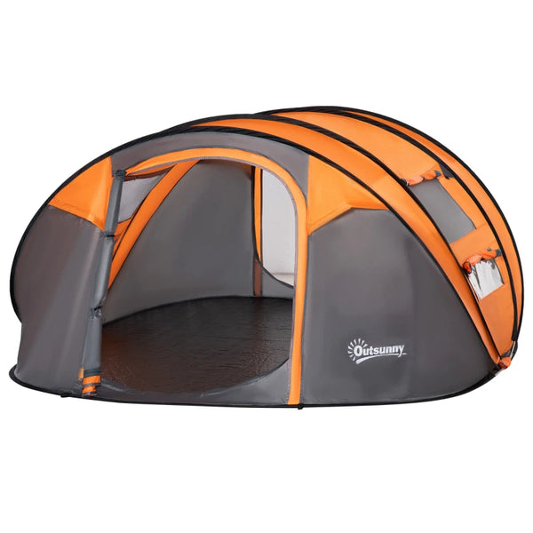 Orange 4-5 Person Pop-up Waterproof Camping Tent with Windows