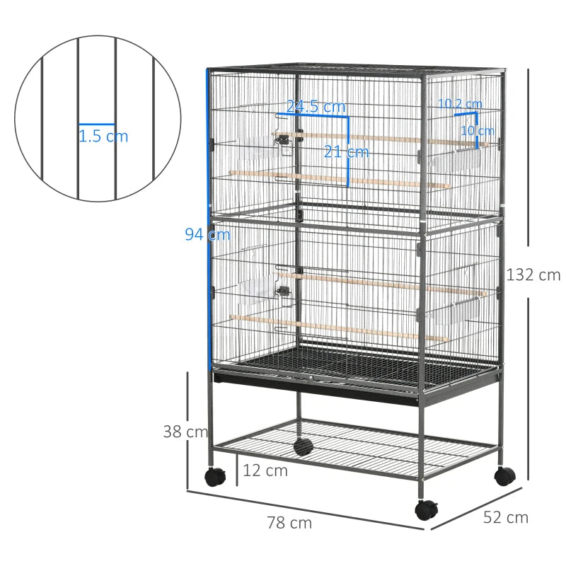 Large Bird Cage for Finches & Parakeets - Dark Grey