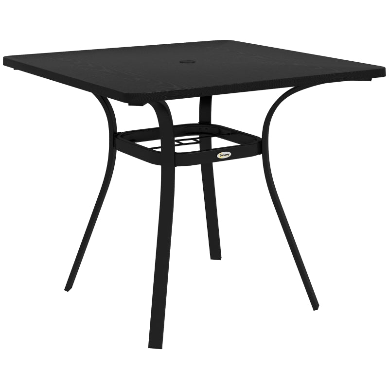Black 4-Seater Steel Garden Table with Parasol Hole