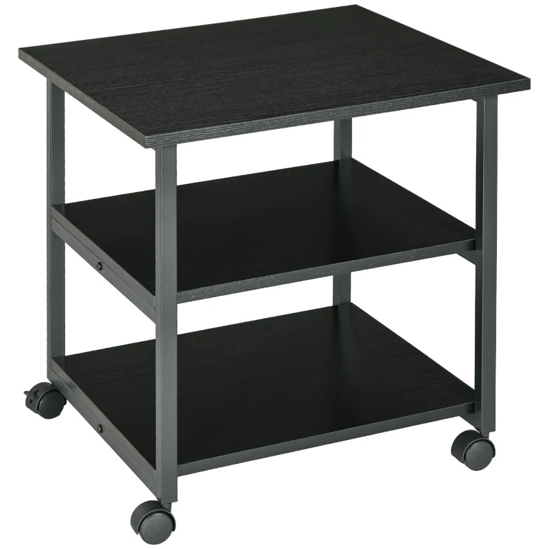 Black 3-Tier Steel Printer Stand with Wheels