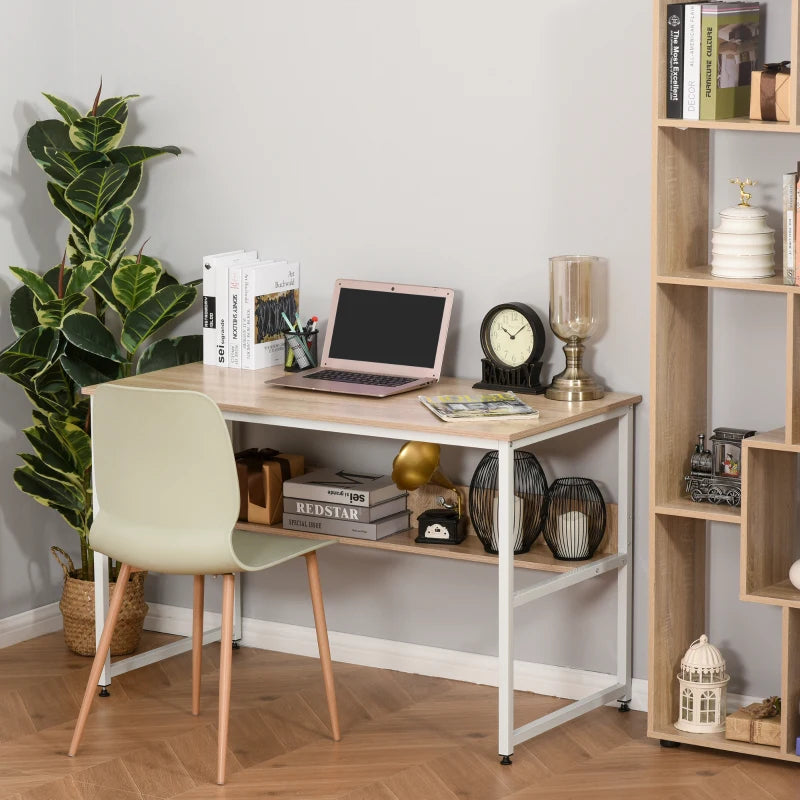 Oak Computer Desk with Storage Shelf, 120 x 60cm, Metal Frame