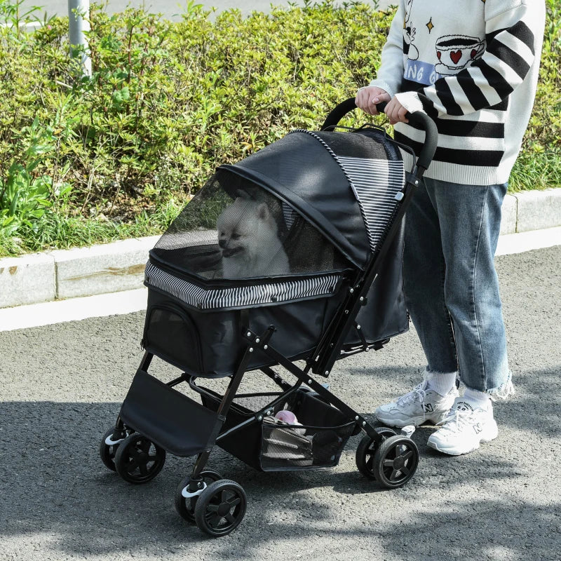 Foldable Pet Stroller with Reversible Handle - Blue