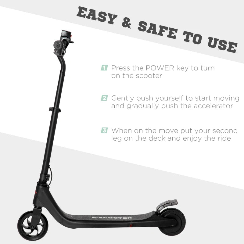 Black Electric Scooter with 120W Motor, Battery Display, Adjustable Height, Rear Brake - Ages 6+