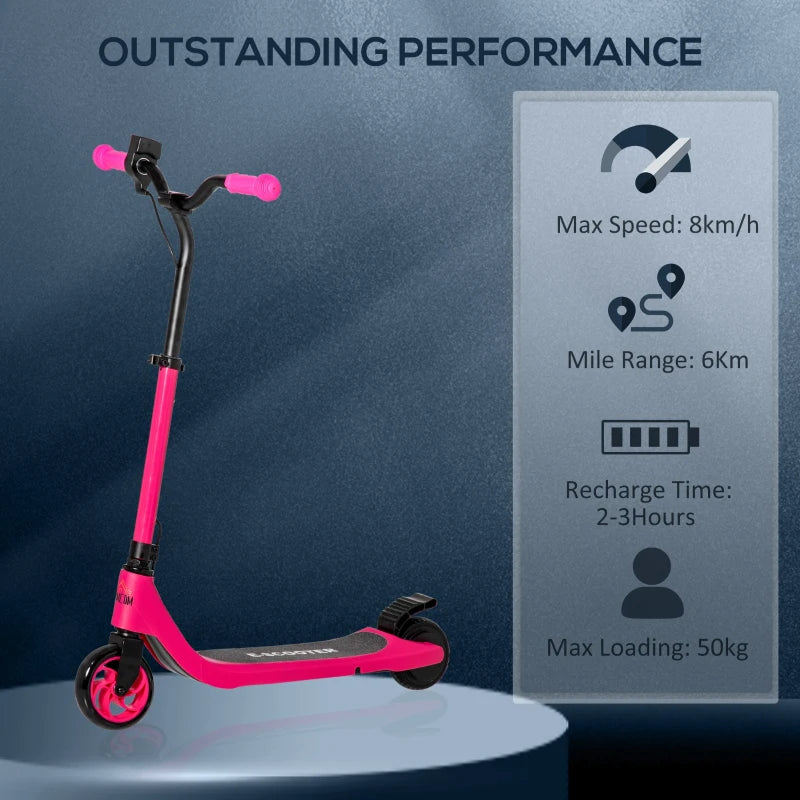 Electric Scooter with 120W Motor, Battery Display, Adjustable Height, Rear Brake - Pink