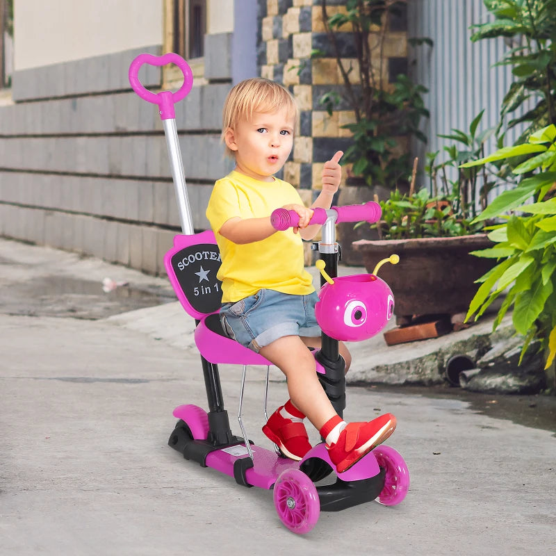 3-Wheel Pink Kids Toddler Scooter with Removable Seat