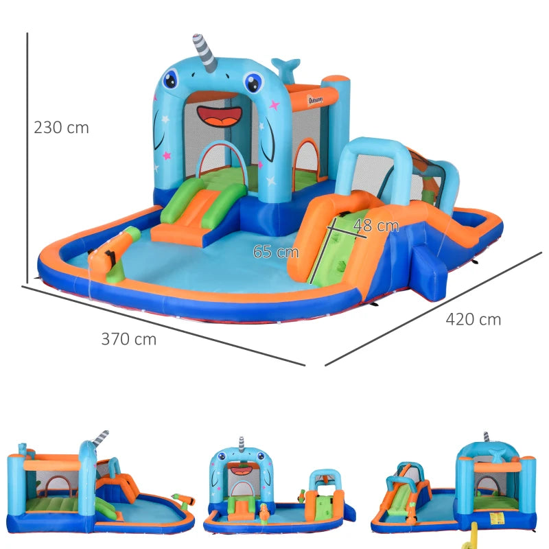 Narwhal Blue Kids Inflatable Bouncy Castle Set