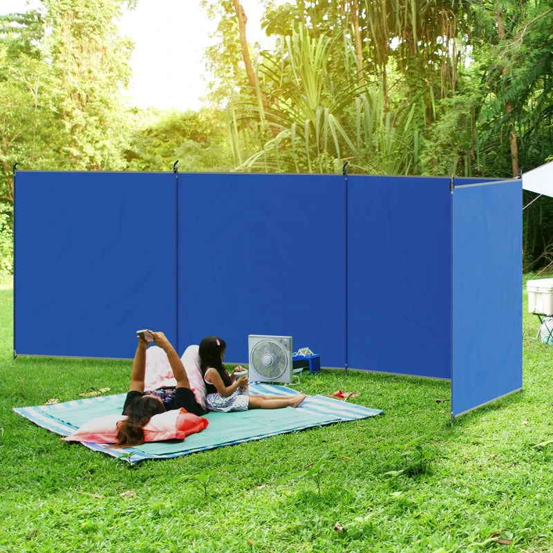 Blue Camping Windbreak Shelter with Carry Bag, Steel Poles - 540cm x 150cm