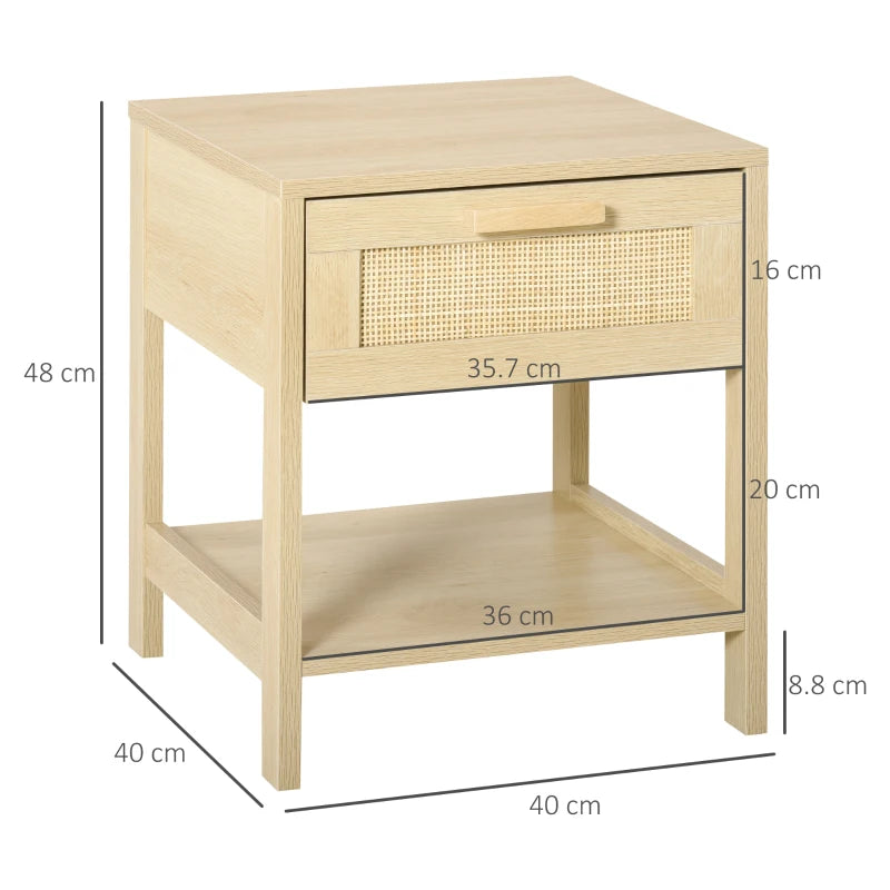 Rattan Drawer Nightstand, Farmhouse Side Table Set