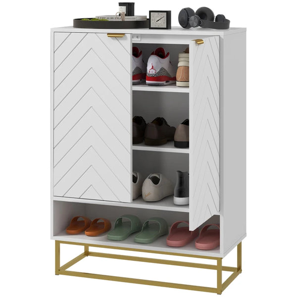 Modern White Shoe Storage Cabinet with Adjustable Shelf and Vents - Holds 12 Pairs