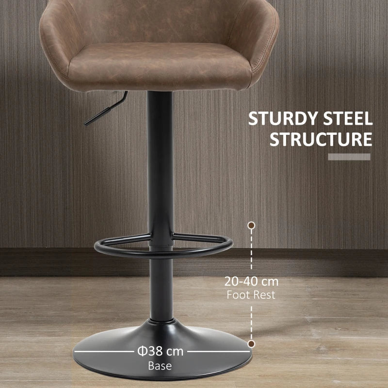 Dark Brown Swivel Bar Stools Set of 2, Adjustable with Footrest and Backrest