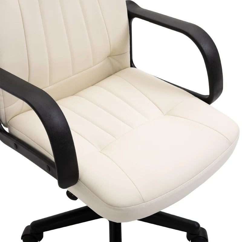 Cream Swivel Office Chair with Armrests and Wheels