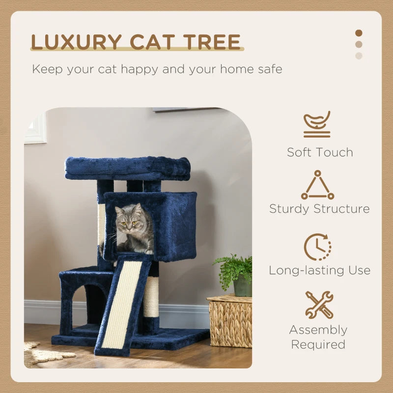 Navy Blue Cat Activity Tree with 2 Houses