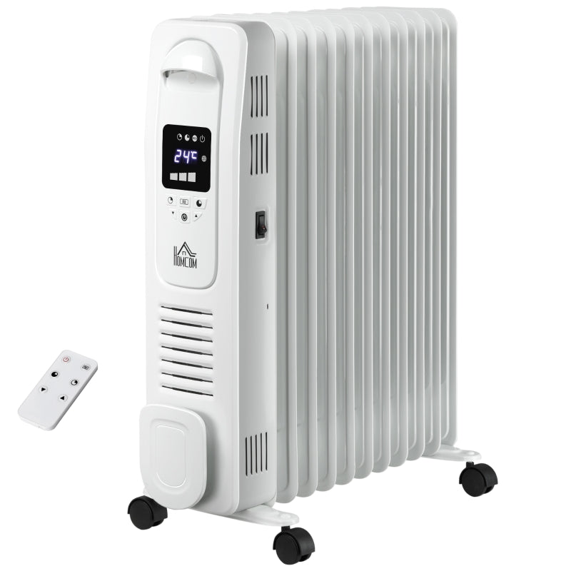 White 2500W Digital Oil Filled Radiator Heater with Timer & Remote