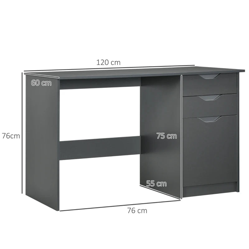 Grey High Gloss Computer Desk with Drawers and Storage Cabinet, 120x60cm