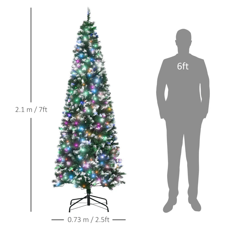 7FT Tall Pre-lit Slim Green Christmas Tree with 350 LED Lights