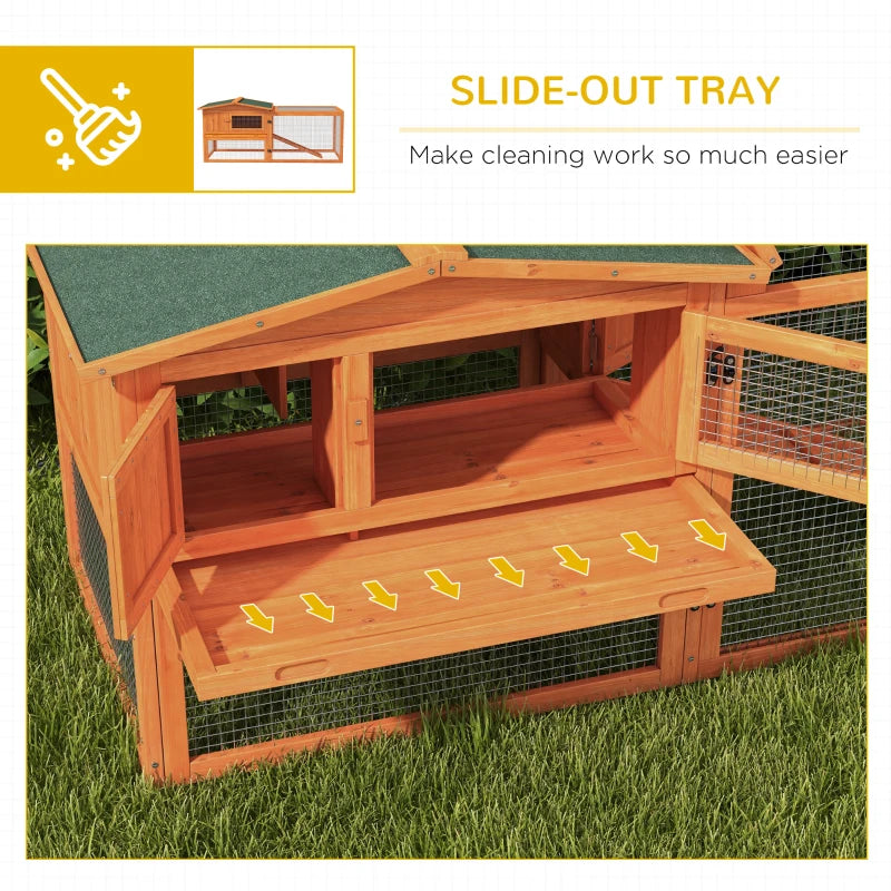 Orange Wooden Rabbit Hutch with Run and Accessories, 156 x 58 x 68cm