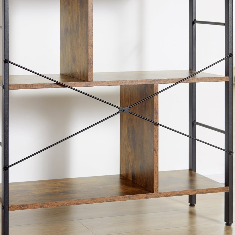 Rustic Brown 5-Tier Metal Frame Storage Shelf Bookcase