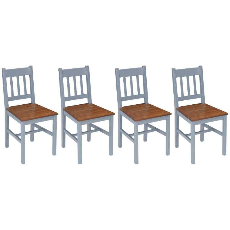Grey Slat Back Dining Chairs Set of 4, Pine Wood Kitchen Chairs