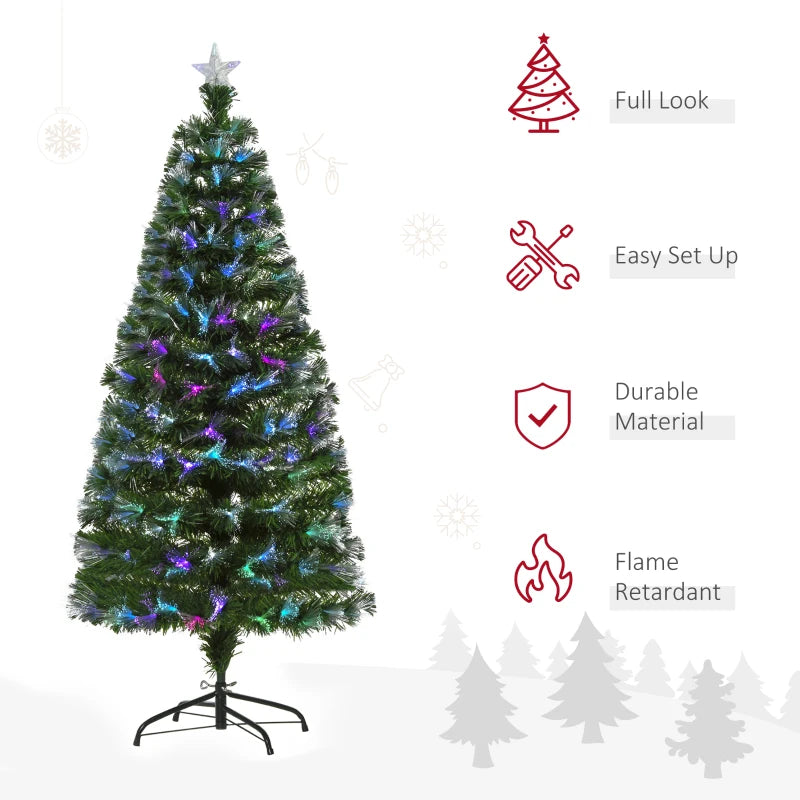 5FT Multicoloured Fibre Optic Christmas Tree with Metal Stand