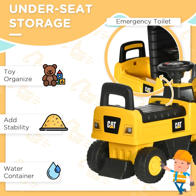 Yellow Kids Construction Ride-On Excavator Toy with Shovel & Horn for Ages 1-3