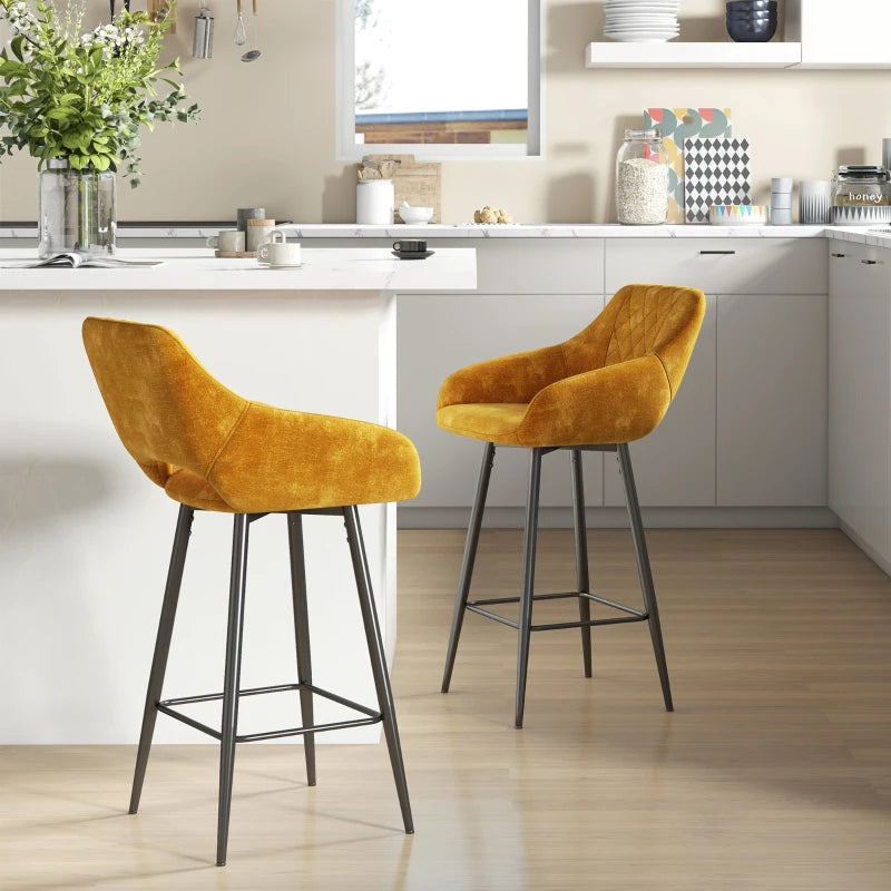 Brown Velvet Bar Stools Set of 2