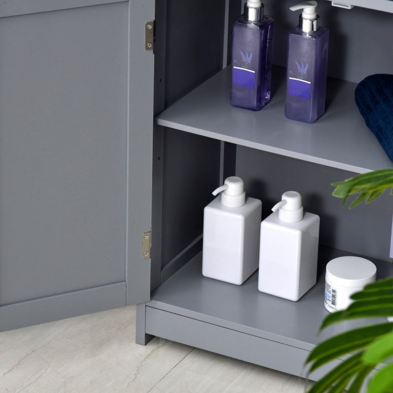 Grey Bathroom Storage Cabinet with Drawers and Adjustable Shelf