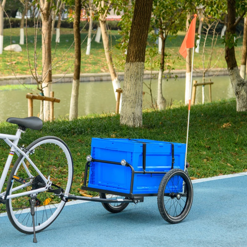 Blue Steel Frame Bike Trailer Storage Box - 65L Capacity