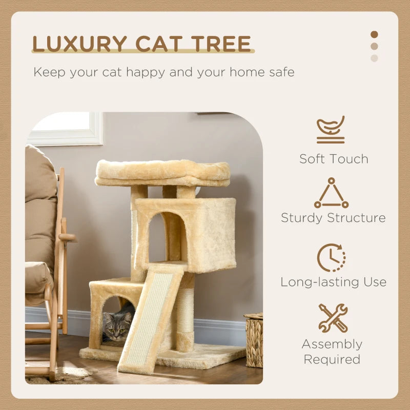 Cat Sisal Activity Tree with 2 Houses - Cream White