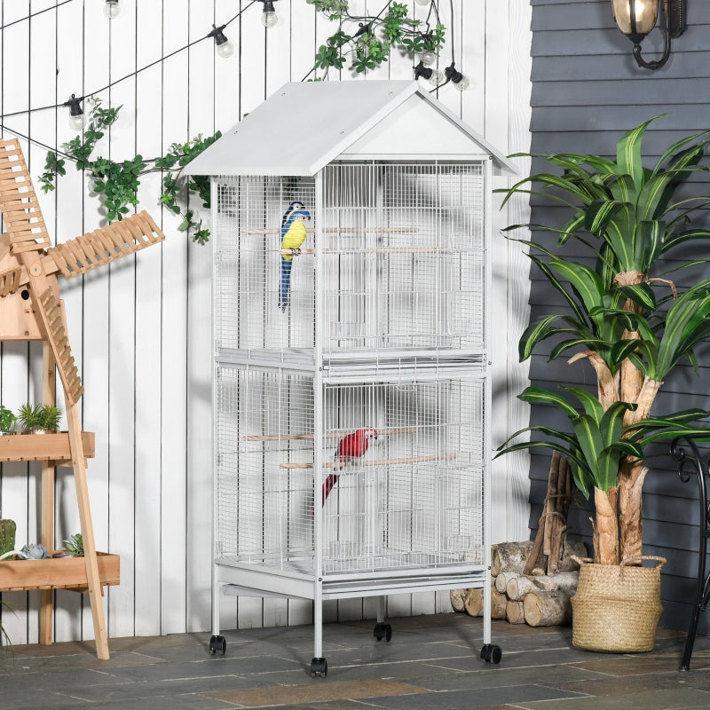 White 170cm Bird Cage with Rolling Stand & Perches