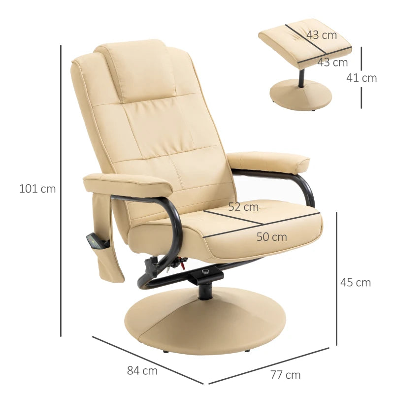 Cream Manual Reclining Armchair with Massage Function and Ottoman