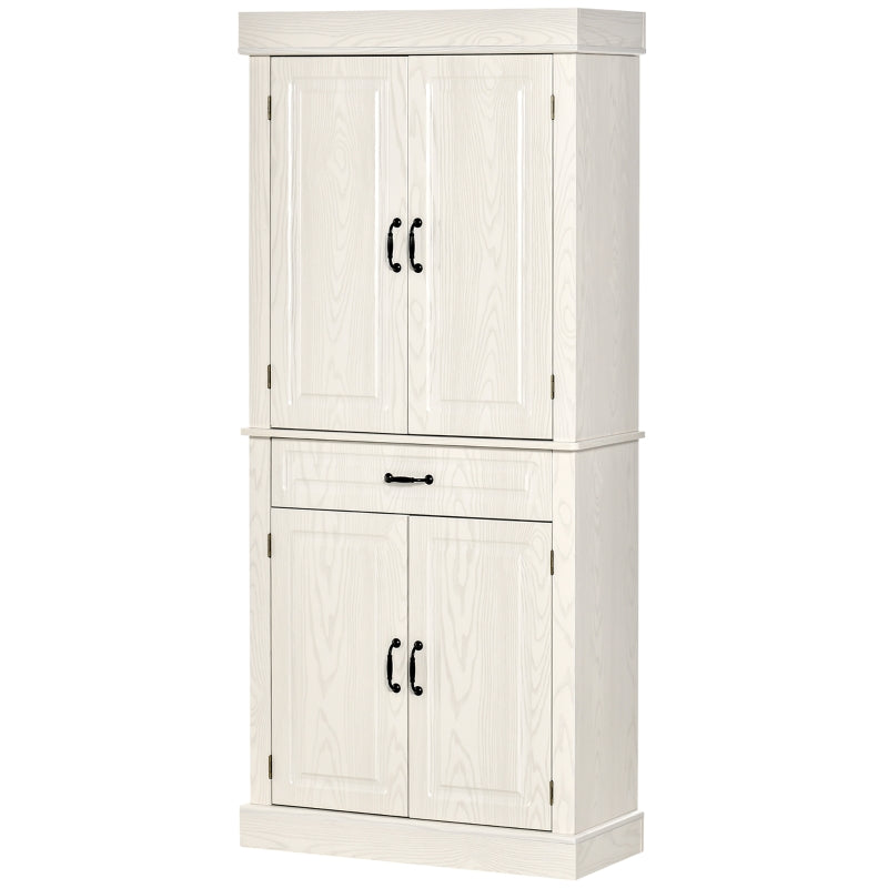 White Wood Grain Kitchen Cupboard with 4 Doors and Drawer, 180cm
