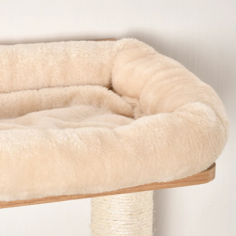 Beige Wall-Mounted Cat Tree with House, Bed, Scratching Post