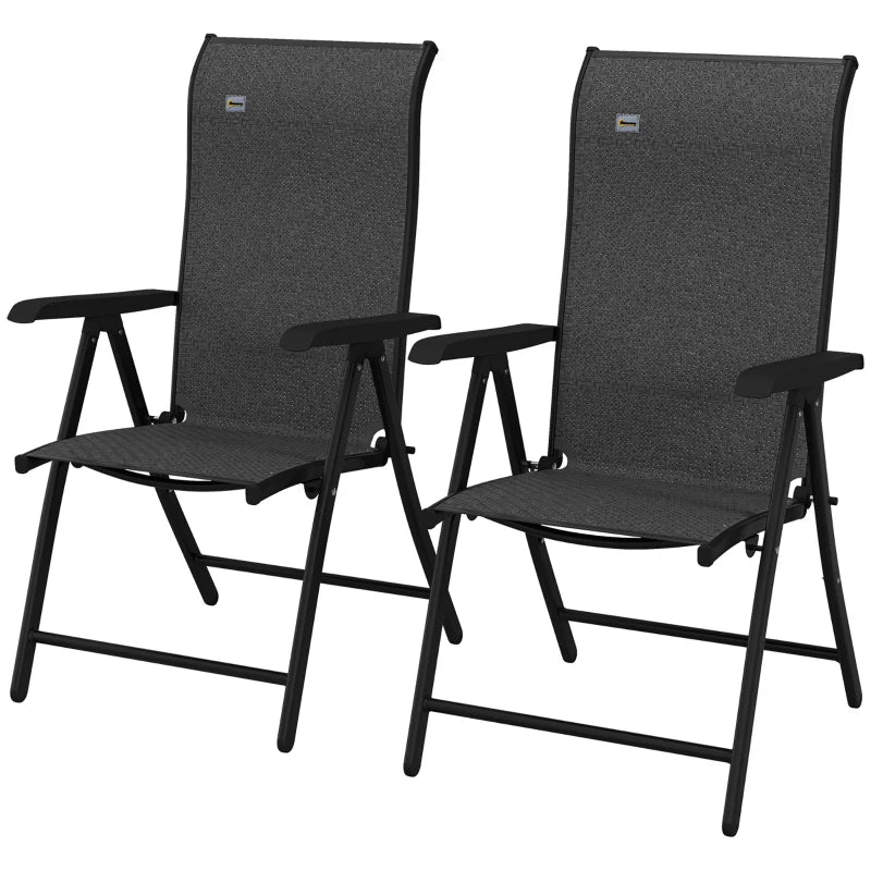 Grey Folding Garden Chairs with Adjustable Backs - Set of 2