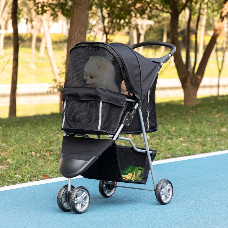 Black Pet Travel Stroller for Small Dogs - 3 Wheels