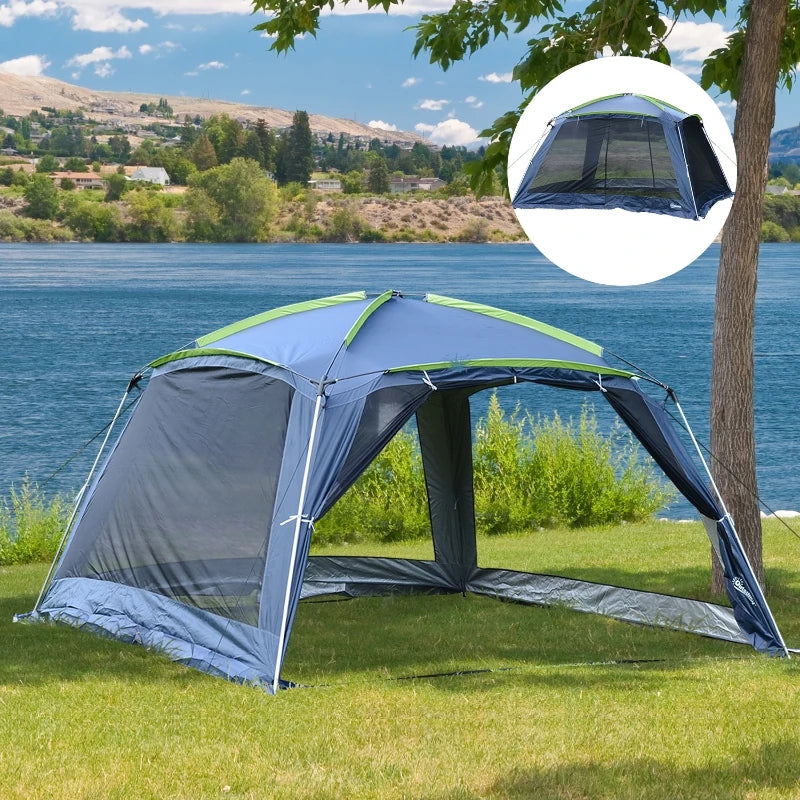 5-8 Person Dark Blue/Green Pop Up Camping Gazebo