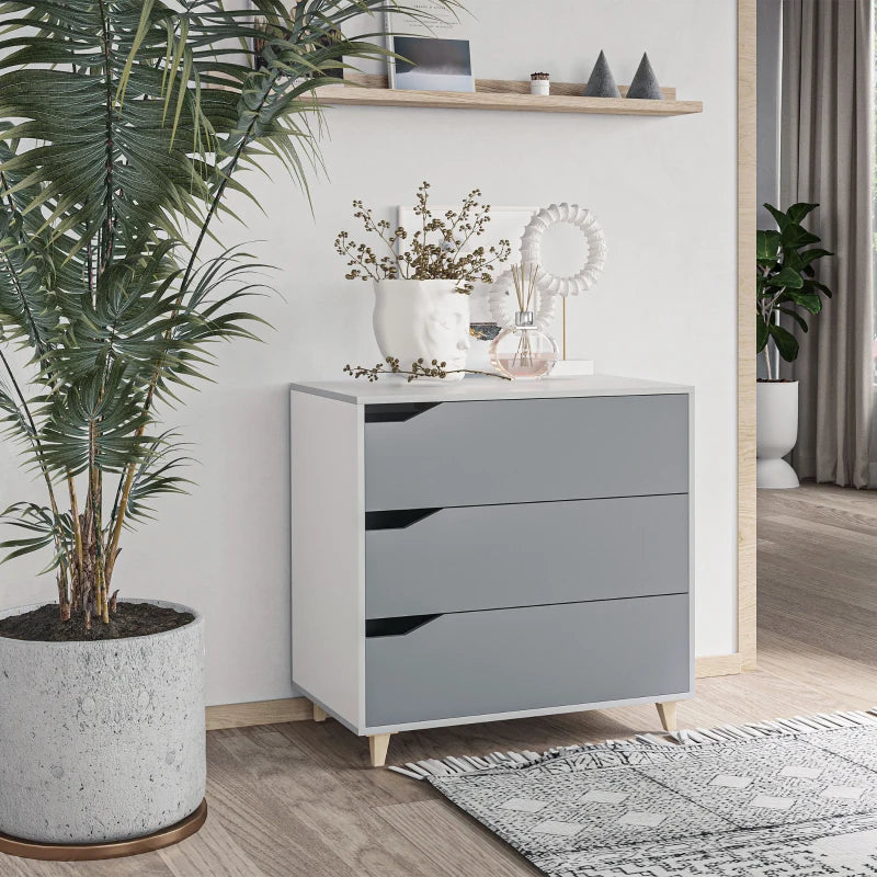 Grey 3-Drawer Storage Cabinet with Pine Wood Legs, 75x42x75cm