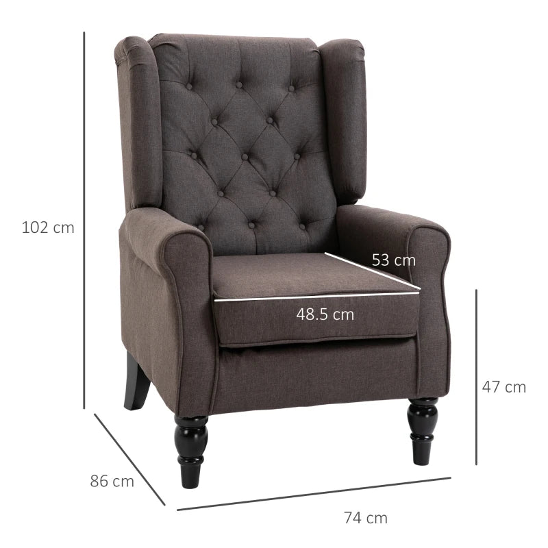 Brown Retro Wingback Armchair with Button Tufted Design