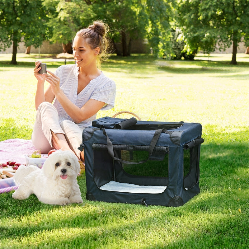 Foldable Pet Carrier for Small Pets - Portable Soft-Sided Travel Crate, Dark Blue