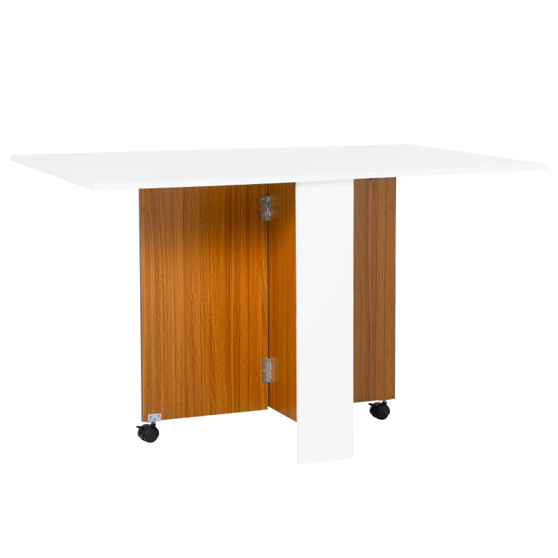 Folding Teak Dining Table Desk with Casters in White