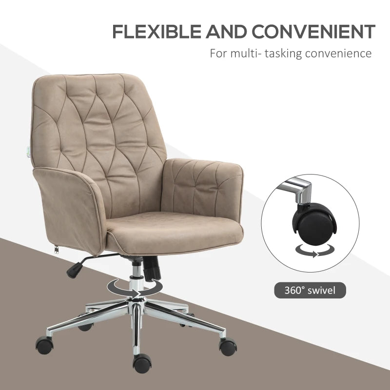 Khaki Microfibre Swivel Computer Chair with Armrest & Adjustable Height